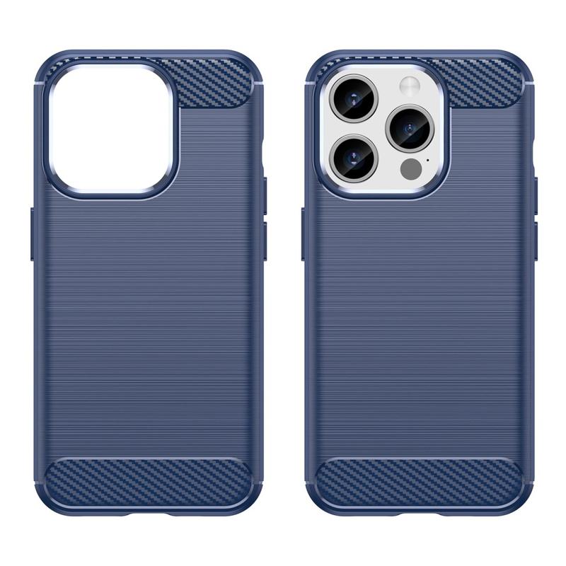 Capa De TPU Escovado Para IPhone 15 Pro Max Fibra De Carbono Azul