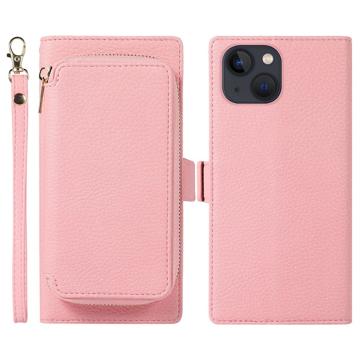 Bolsa tipo Carteira Magnética 2-em-1 para iPhone 14 Plus com Zíper - Cor-de-Rosa