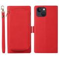 Bolsa tipo Carteira Magnética 2-em-1 para iPhone 14 Plus com Zíper - Vermelho