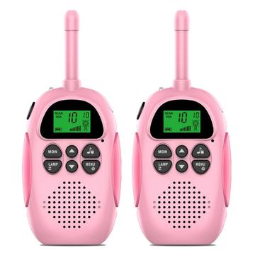 2Pcs DJ100 Walkie Talkie Toys Kids Interphone Mini Handheld Transceiver 3KM Range UHF Radio with Lanyard - Pink+Pink