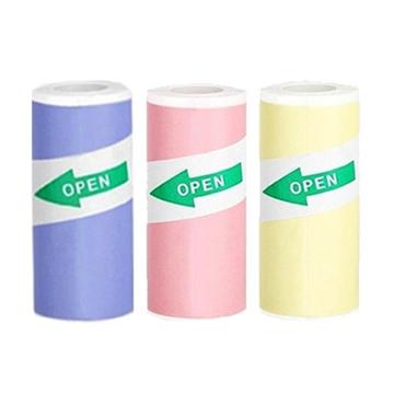 3 rolos de papel de impressão térmica autoadesivo para impressoras - 57x25mm - Azul / Rosa / Amarelo