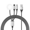 Cabo de carregamento entrançado 3 em 1 - Type-C, Lightning, Apple Watch - 1.2m