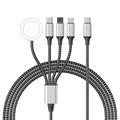 Cabo de carregamento entrançado 4 em 1 - Tipo C, Lightning, Micro USB, Apple Watch - 1.2m