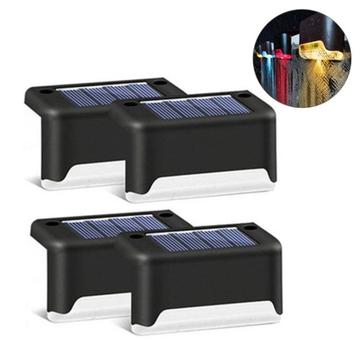 Luzes solares da escada ao ar livre à prova dwaterproof água cor brilho led deck passo iluminação cerca lâmpada para escada pátio quintal caminho jardim - 4 peças. - Preto