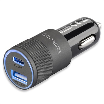 Carregador de Telemóvel para Carro 4Smarts Rapid+ - 27W, QC3.0, PD - Azul / Preto