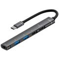 Concentrador USB-C multifuncional 5 em 1 em liga de alumínio - Cinzento