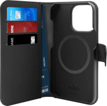 Capa para carteira amovível 2 em 1 Puro para iPhone 14 Pro Max - Compatível com MagSafe - Preto