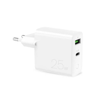 Carregador de parede rápido Puro PD - 25W, USB-A, USB-C - Branco