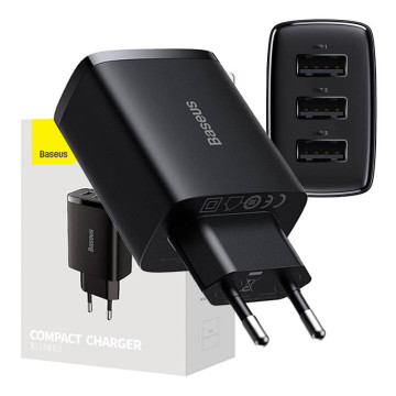 Carregador rápido compacto Baseus CCXJ020101, 3x USB, 17W