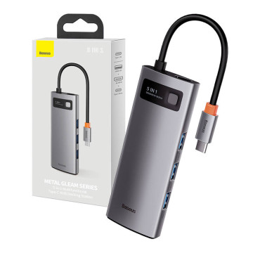 Hub 5em1 Baseus Metal Gleam Series CAHUB-CX0G, USB-C para 3x USB 3.0 + HDMI + USB-C PD