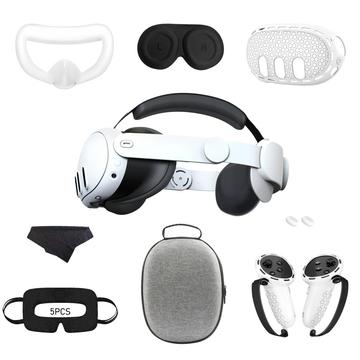 Kit de acessórios de 9 peças para o Meta Quest 3: Correia para a cabeça, estojo de armazenamento EVA, capas de silicone para as pegas e muito mais - Branco