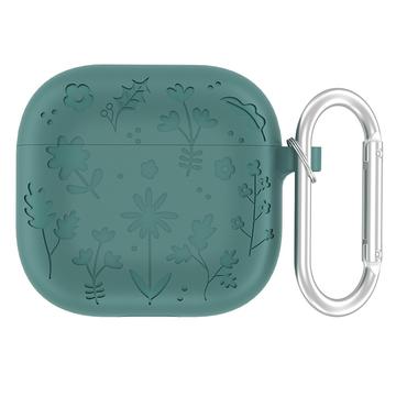 AirPods 4 Capa de silicone líquido com padrão de flores e mosquetão