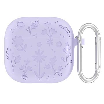 AirPods 4 Capa de silicone líquido com padrão de flores e mosquetão