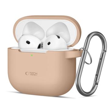 Capa de silicone com gancho para AirPods 4 Tech-Protect - Café leite