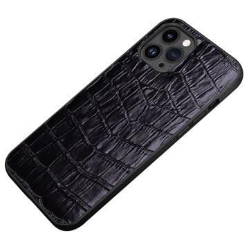 Capa Revestida a Couro Crocodile Series para iPhone 14 Pro - Preto