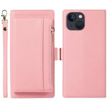 Bolsa tipo Carteira Magnética 2-em-1 para iPhone 14 com Zíper - Rosa