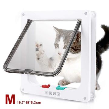 Porta de ecrã para animais de estimação com bloqueio automático e sistema de bloqueio de 4 vias para gatos e cães pequenos - M - Branco