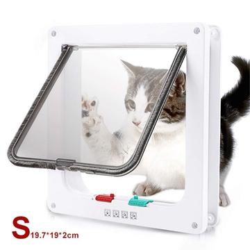 Porta de ecrã para animais de estimação com bloqueio automático e sistema de bloqueio de 4 vias para gatos e cães pequenos - S - Branco