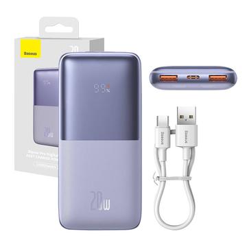 Baseus Bipow Pro Ecrã digital Carregamento rápido Power Bank 10000mAh/20W - 2xUSB, USB-C - Roxo