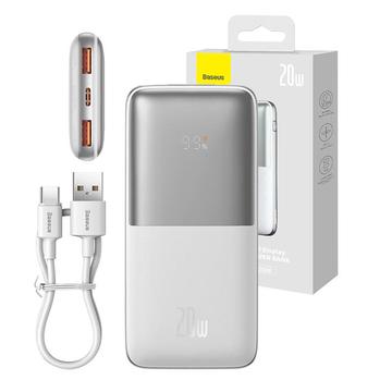 Baseus Bipow Pro Ecrã digital Carregamento rápido Power Bank 10000mAh/20W - 2xUSB, USB-C - Branco