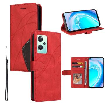 Bolsa Tipo Carteira Bi-Color Series para OnePlus Nord CE 2 Lite 5G - Vermelho