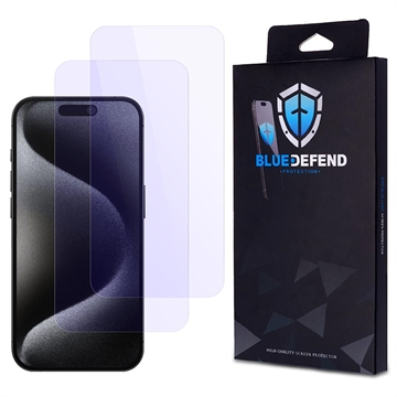 Protetor de ecrã de vidro temperado BlueDefend Anti-Blue Light para iPhone 15 Pro - 2 peças.