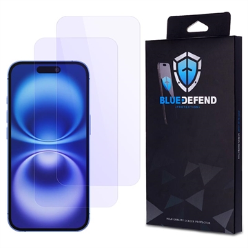 Protetor de ecrã de vidro temperado BlueDefend Anti-Blue Light para iPhone 16 - 2 peças.