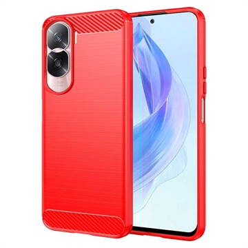 Capa de TPU Escovado para Honor 90 Lite/X50i - Fibra de Carbono - Vermelho