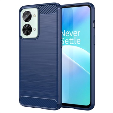 Capa de TPU Escovado para OnePlus Nord 2T - Fibra de Carbono - Azul