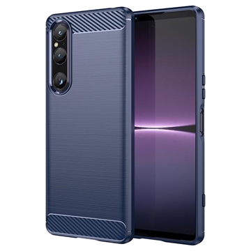 Capa de TPU Escovado para Sony Xperia 1 V - Fibra de Carbono - Azul