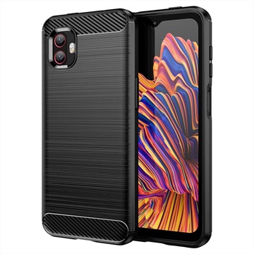 Capa de TPU Escovado para Samsung Galaxy Xcover6 Pro - Fibra de Carbono - Preto