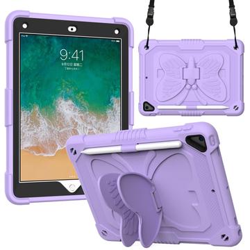 Capa para tablet em forma de borboleta com suporte para PC + silicone e alça para iPad de 9,7 polegadas (2018)/(2017)/iPad Air 2 - Roxo