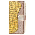 Bolsa Tipo Carteira Croco Bling para Samsung Galaxy S21 FE 5G - Dourado