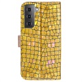 Bolsa Tipo Carteira Croco Bling para Samsung Galaxy S21 FE 5G - Dourado