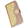 Bolsa Tipo Carteira Croco Bling para Samsung Galaxy S21 FE 5G - Dourado