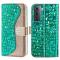 Bolsa Tipo Carteira Croco Bling para Samsung Galaxy S21 FE 5G - Verde