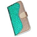 Bolsa Tipo Carteira Croco Bling para Samsung Galaxy S21 FE 5G - Verde