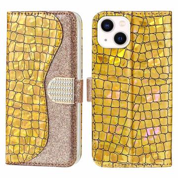 Bolsa tipo Carteira Croco Bling para Samsung Galaxy A13 5G - Cor-de-Rosa Dourado