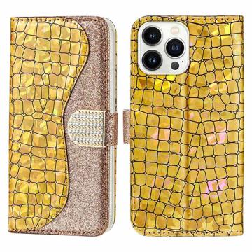 Bolsa tipo Carteira Croco Bling para Samsung Galaxy A13 5G - Cor-de-Rosa Dourado