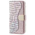 Bolsa tipo Carteira Croco Bling para iPhone 14 - Rosa dourado