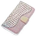 Bolsa tipo Carteira Croco Bling para iPhone 14 - Rosa dourado