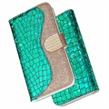 Capa Croco Bling Tipo Carteira para iPhone 13 Mini - Verde