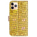 Capa Croco Bling Tipo Carteira para iPhone 13 Pro - Dourado