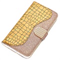 Capa Croco Bling Tipo Carteira para iPhone 13 Pro - Dourado