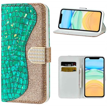 Capa Tipo Carteira Croco Bling para iPhone 12/12 Pro - Verde