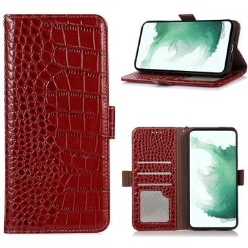 Bolsa de Pele Tipo Carteira Crocodile com RFID para Motorola Moto G32 - Preto