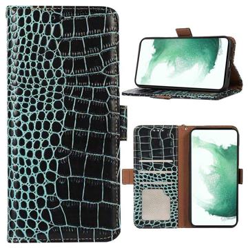 Bolsa de Pele Tipo Carteira Crocodile com RFID para OnePlus Nord 2T - Preto