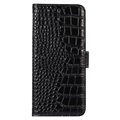 Bolsa de Pele Tipo Carteira Crocodile com RFID para Motorola Moto G62 5G - Preto