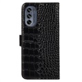 Bolsa de Pele Tipo Carteira Crocodile com RFID para Motorola Moto G62 5G - Preto