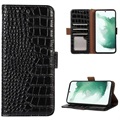 Bolsa de Pele Tipo Carteira Crocodile com RFID para Samsung Galaxy S21 FE 5G - Preto